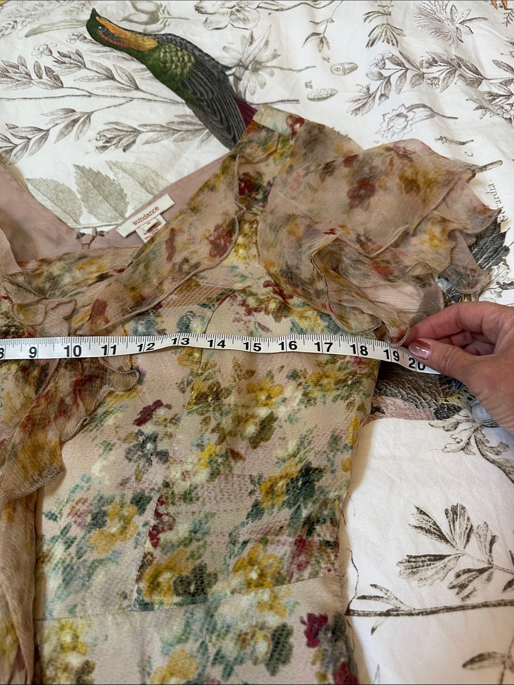 Sundance Sheer Floral Ruffle Dress in Peach and Cream Silk size 8 - Picture 7 of 8